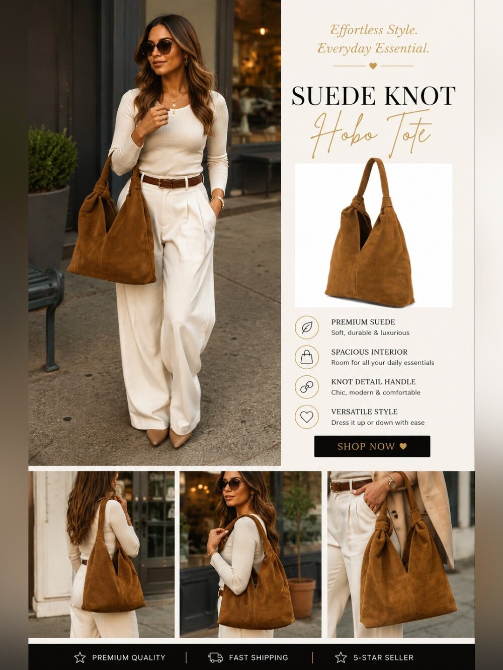 BNWT DIVINA FIRENZE Cuoio Italian Suede Slouchy Knot Hobo Bag
